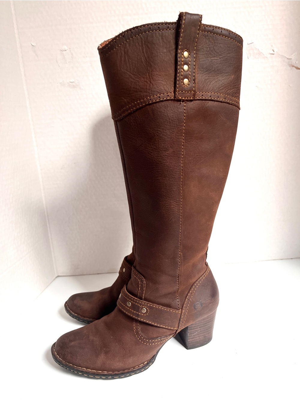 BORN Brown Leather Heeled Riding Boots